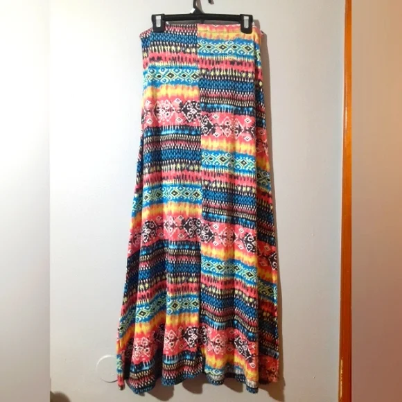 Objex Women's Maxi Skirt Multicolor Sycadelic Print Size XL - Picture 4 of 7